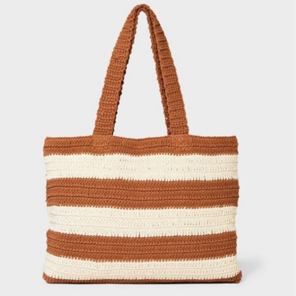 A New Day Crochet Tote Bag Striped NWT